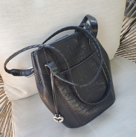 Brighton Black Leather Shoulder Bag with Silver Hardware Vintage! - Picture 2 of 9